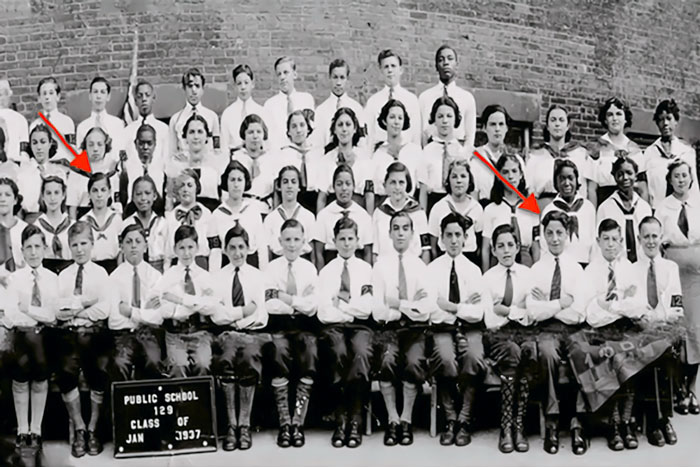 Class picture with Shirley & Hy Balbos – 8th grade Graduation, PS 129, January 1937, Brooklyn, NY