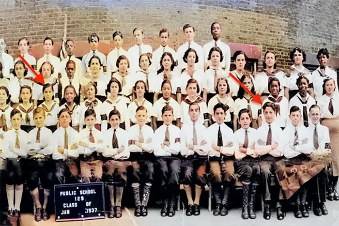 Class picture with Shirley & Hy Balbos – 8th grade Graduation, PS 129, January 1937, Brooklyn, NY