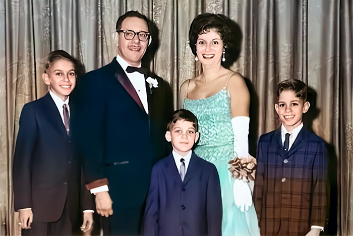 Stan, Manny, Stu, Shirley and Alan Kaufman at Paul & Arlene's wedding, 1962?